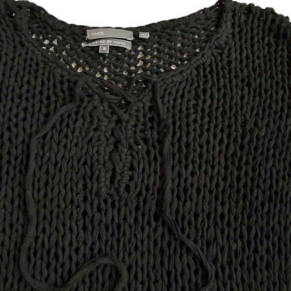 Vince Open Weave Sweater Hand Knit Boxy Lace up self Tie Neckline Small Designer - Picture 5 of 8